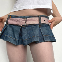 辣妹风新品ins时尚街头纯欲风牛仔超短裙女小百褶显瘦低腰半裙夏