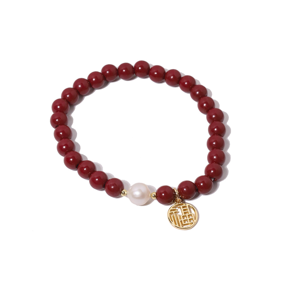 Nuevo estilo chino auténtico cinmar pulsera de perlas de agua dulce chapada en oro, pulsera elástica de marca Fu, transporte exquisito para regalo de novia