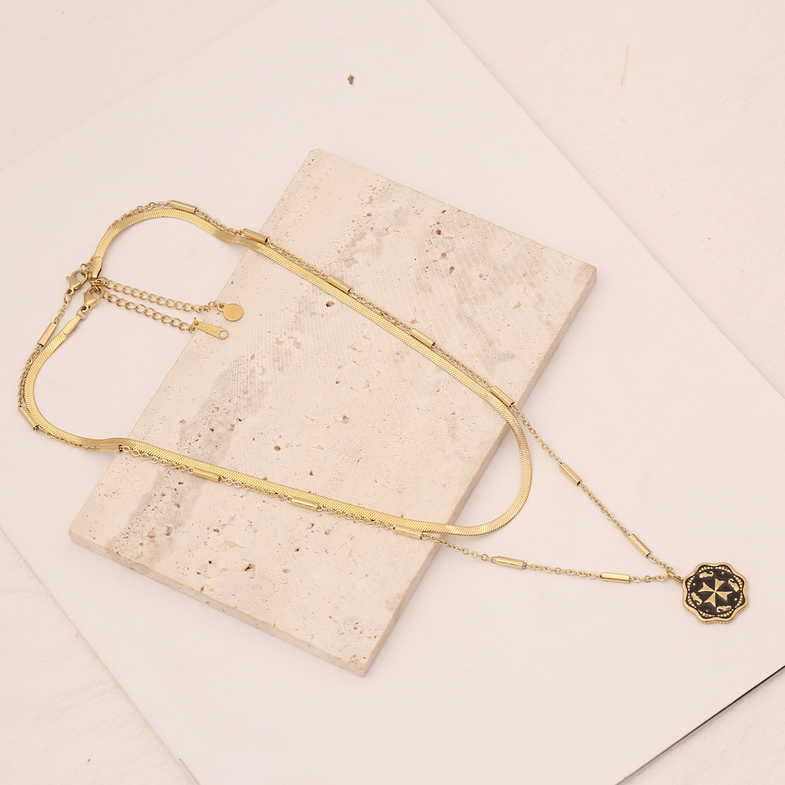 Multi-Layer Stainless Steel Flat Snake Heart Necklace