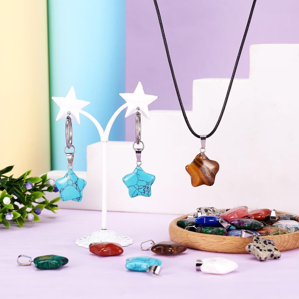 Colgante de piedra de estrella de color natural colgante de amatista de estrella de color pentagramas colgante de estrella de cielo colgante DIY joyas artículos