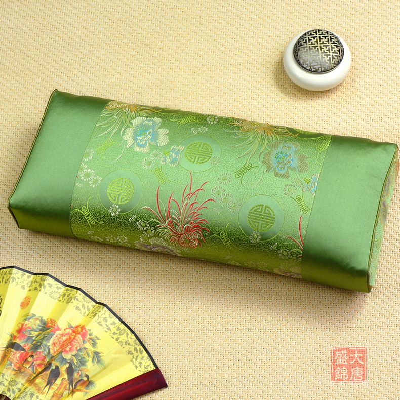 宫廷枕头套艾草不含芯丝绸缎面古代颈椎枕无填充中药枕长正立方体