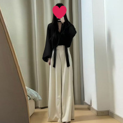 2025春秋搭配一整套装女法式高级感黑色上衣高腰阔腿裤职业两件套