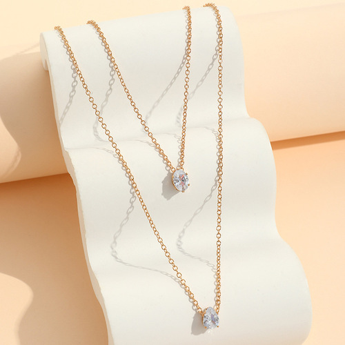 Niche Design Diamond Necklace Waterdrop Egg Oval Single Pendant Layered Stylish and Chic Necklace Wholesale