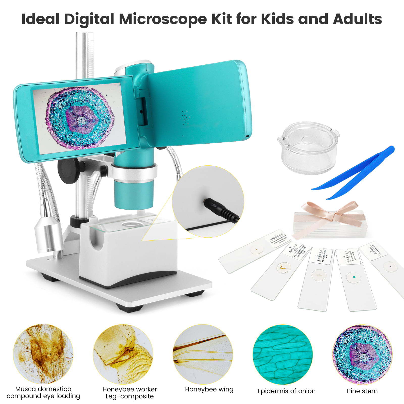 光学生物显微镜高清显示屏高倍专业科学实验室学生儿童显微镜家用