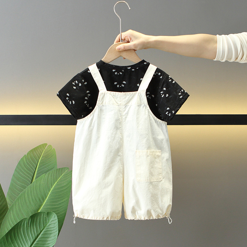 7916 traje de verano para niños 2025 nuevos monos de verano para niños de dos piezas de manga corta ropa de estilo occidental para bebés