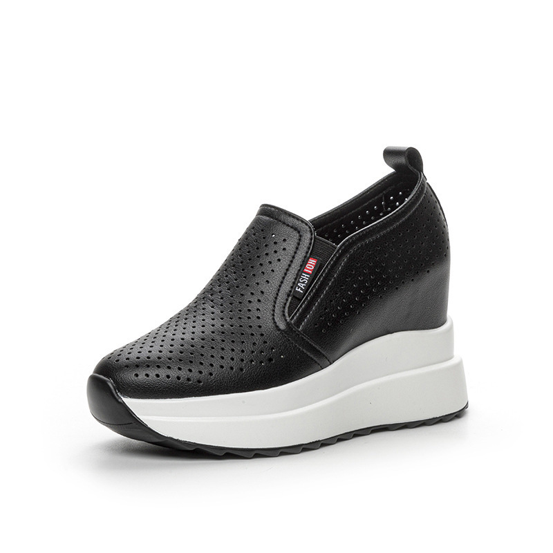 Zapatos de mujer con suela suave no cansados nuevos zapatos de altura ligera y casuales pequeños zapatos blancos de tacones de muffin gruesos agujeros transpirables zapatos de moda de mujer
