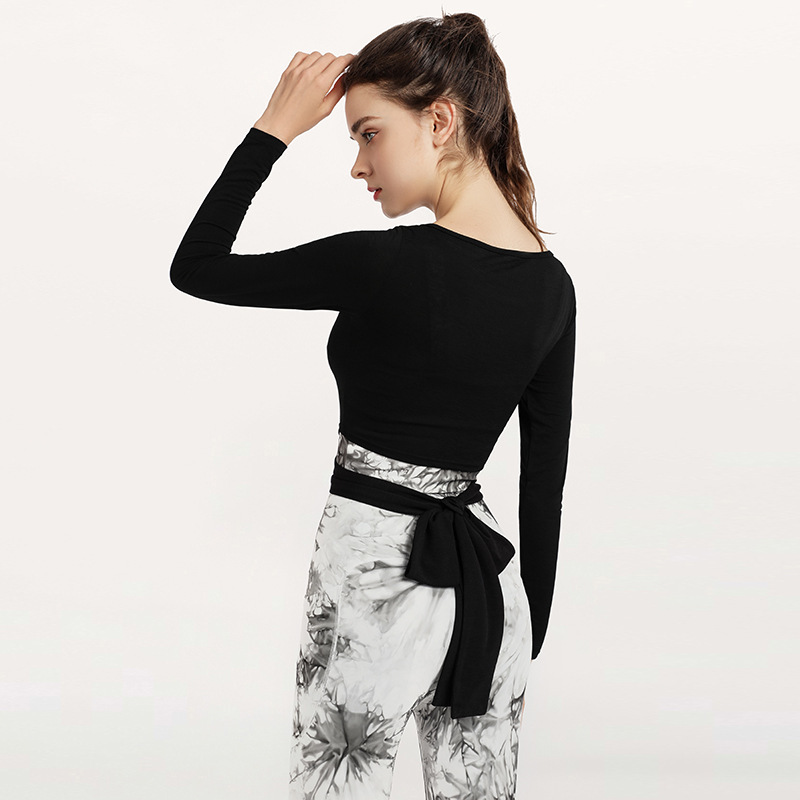 European And American Fashionable Lace-up Long-sleeved Sports Fitness Clothes Dance Yoga Clothes Women's Training Running Tops