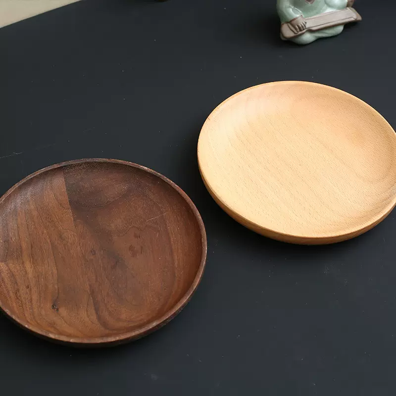 圆形干果盘日式盘点心盘实木碟子寿司盘圆形茶盘小吃碟木托盘