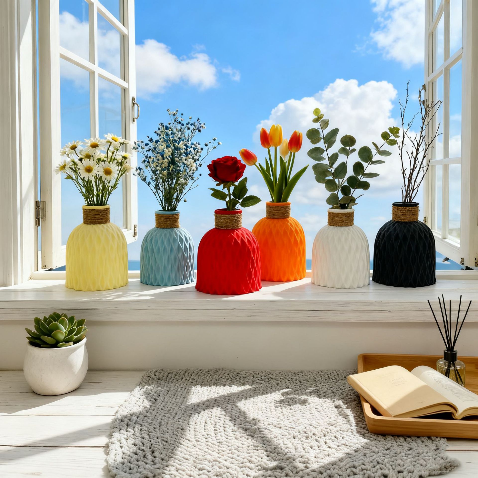 Nordic Style Pineapple Pattern Vase, Creative Home Decor, Imitation Ceramic Plastic Vase, Artificial Flower Vase, Hemp Rope Waist Vase