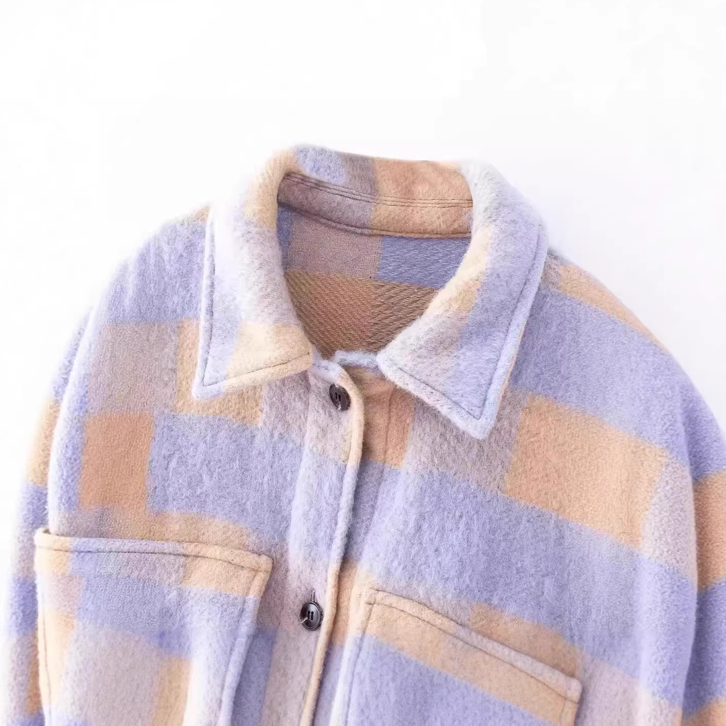 Winter And Autumn Fashion Casual Pocket-Decorated Grid Loose-Shirt Oversized Coat Wholesale_ecoleips.com