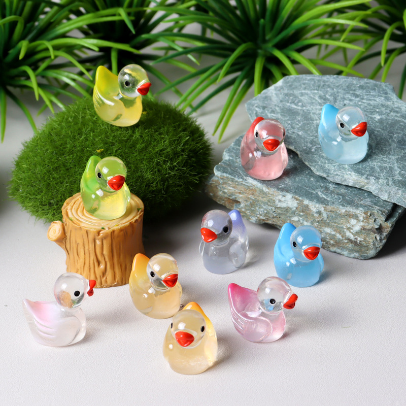 Luminous Gradient Color Duck Cute Resin Mini DIY Creative Handmade Little Yellow Duck Ornaments Small Jewelry Accessories
