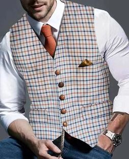 Amazon Independent Station AliExpress Cross-border Fashion Slim Plaid Single-breasted V-neck Vest Suit 6681