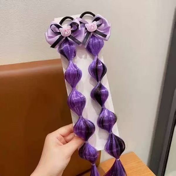 网红儿童假发泡泡辫子发圈彩色甜酷女孩卡通蝴蝶结扎马尾头绳发饰|undefined