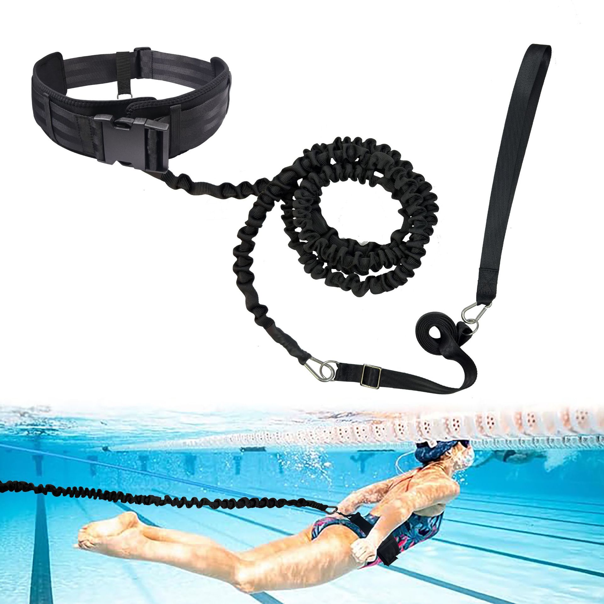 Cinturón de resistencia de natación entrenador elástico para entrenamiento de cuerda de natación al aire libre auxiliar de ejercicio de piscina