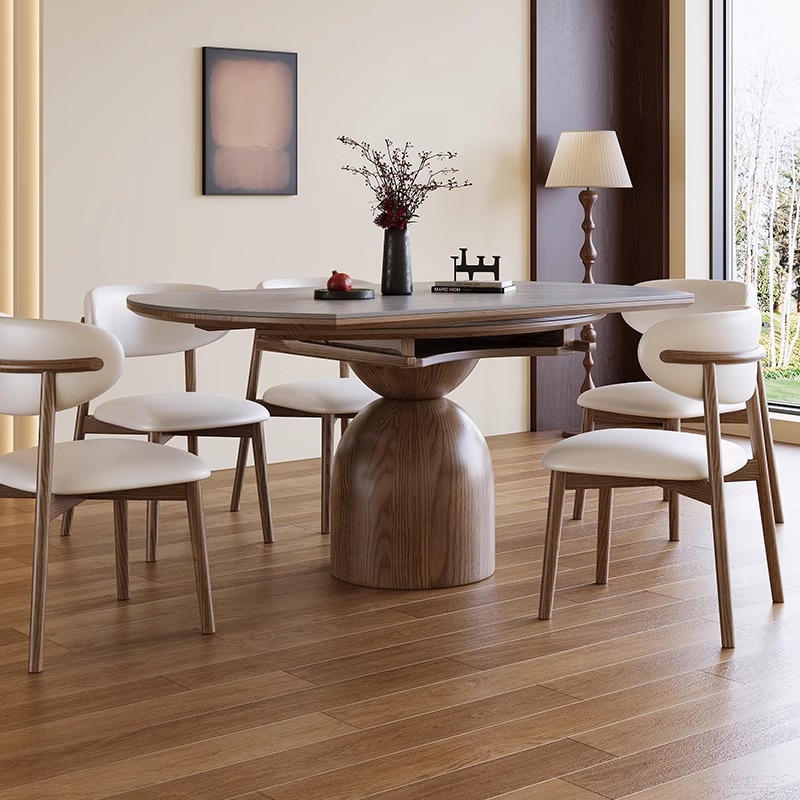 estilo retrógrado francés madera sólida tabla de roca mesa de comedor silla combinación de casa pequeña tabla redonda plegable retráctil estilo antiguo
