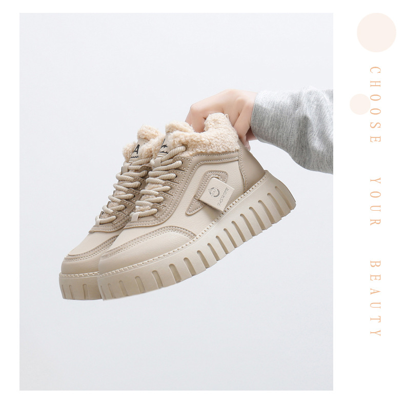 Stivali da neve alti in velluto invernale per studentesse, scarpe calde casual con plateau, scarpe di cotone_voghion.com