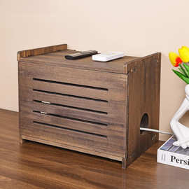 新款家用路由器支架电脑桌面WiFi遮挡支架插板盒电缆实木理线盒风