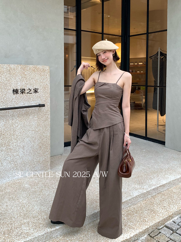 秀熙熙2025秋季白标天丝吊带小衫+高腰显瘦阔腿长裤两件套装89565|undefined
