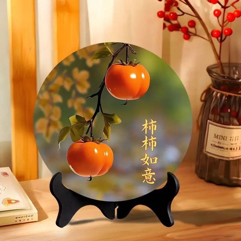 Persimmon Ornament for Prosperity and Wealth, Modern Decorative Painting for Dining Room or Office Desktop, Trendy Home Decoration