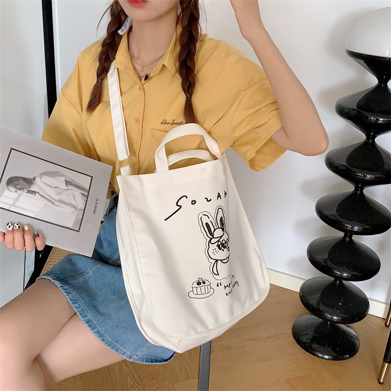 37271 Japanese cartoon canvas bag, women's printed crossbody bag, tote bag, large-capacity student class bag, handbag undefined