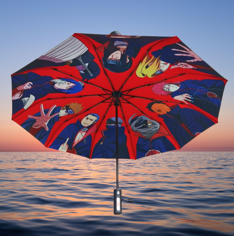 Naruto Umbrella Anime Merchandise 2D Vinyl Automatic Umbrella Akatsuki Organization Folding Sun Protection Umbrella Dropshipping