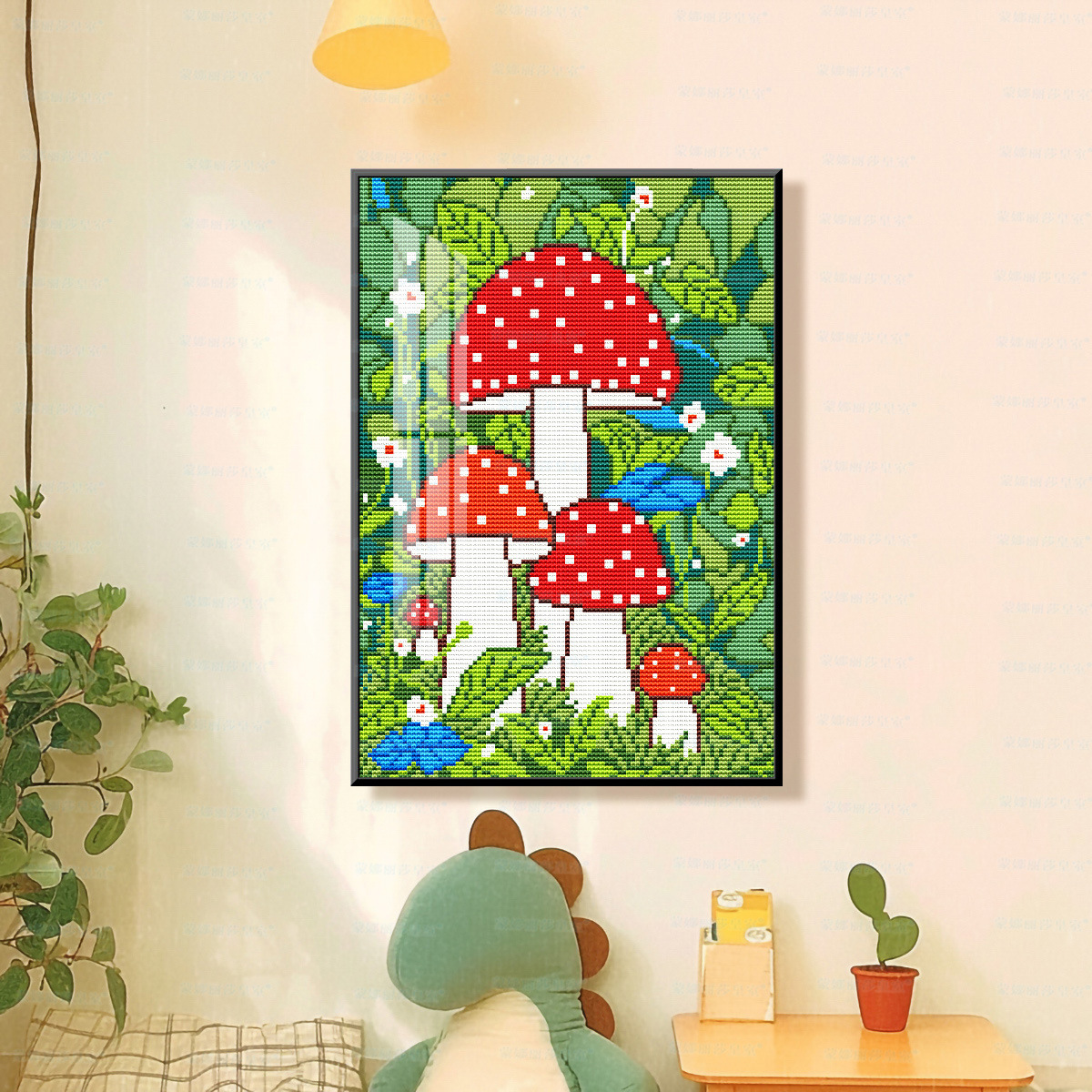 El comercio exterior de bordado cruzado de pequeños hongos de verano nuevo lindo dibujo animado sala de estar hilo hecha a mano bolsas de material bordado diy image 1