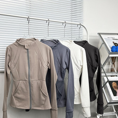 Winter Fleece Thick Fitness Jacket, Stand Collar High Elastic Bare Sensation Yoga Clothes, Zipper Sports Top