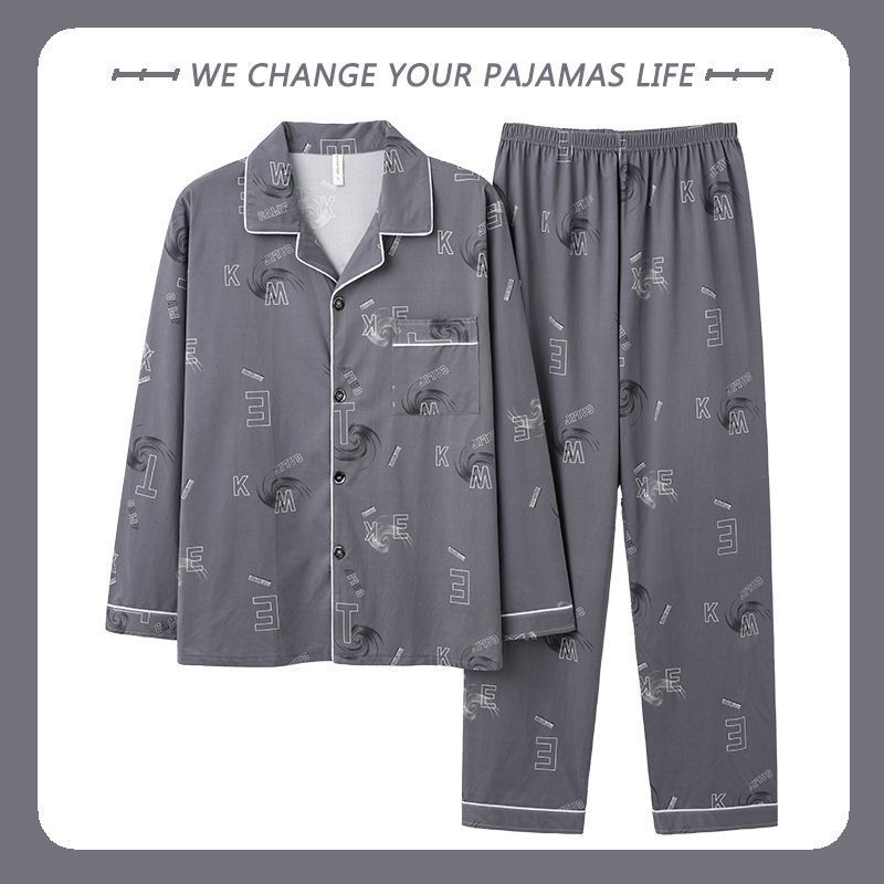 Pijamas de hombre primavera y otoño 100% algodón pantalones de manga larga delgada juventud más tamaño traje de verano homewear