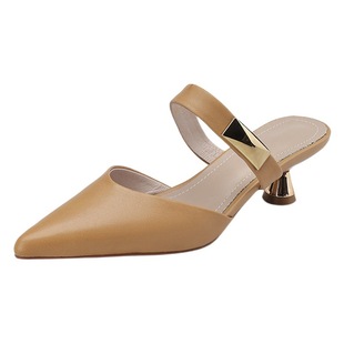 Baotou Half Slippers Women's Thin Heel Outer Wear 2023 Summer New Pointed Mueller Shoes High Heel All-match Sandals