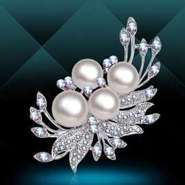 蓝菁 爆款镶珍珠胸针 跨境热卖玫瑰花高贵典雅时尚胸针别针胸花女