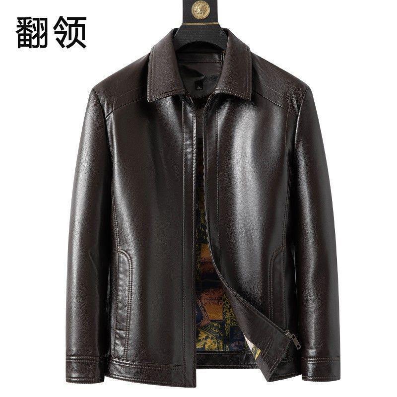 秋冬头层海宁皮衣男中年爸爸装绵羊皮男士休闲大码皮夹克加绒外套|undefined