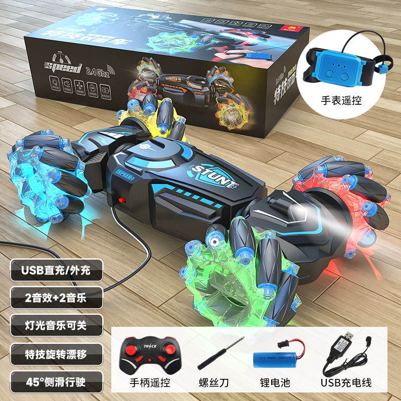 2,4g truco de carga de doble cara coche RC gesto de control remoto coche de carga externa de sonido y la luz se puede cerrar regalo para niños coche de juguete