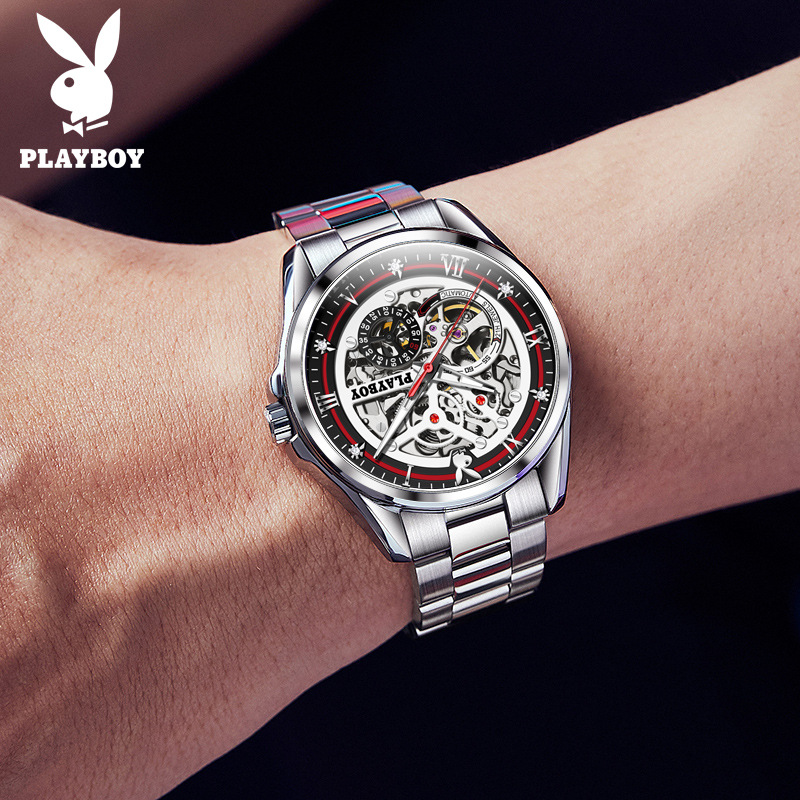 A One-Time Replacement Polka Dot Prince Brand Automatic Mechanical Watch with Hollow Design, Waterproof, Suitable for European and American Men's Watches, Men's Watch
