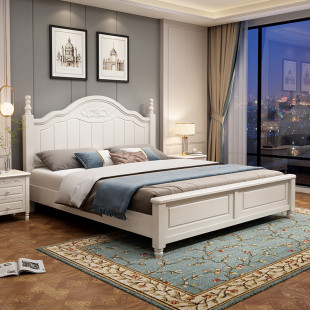 American white solid wood bed modern minimalist 1.8 m double bed economical master bedroom 1.5m single 1.2 princess bed