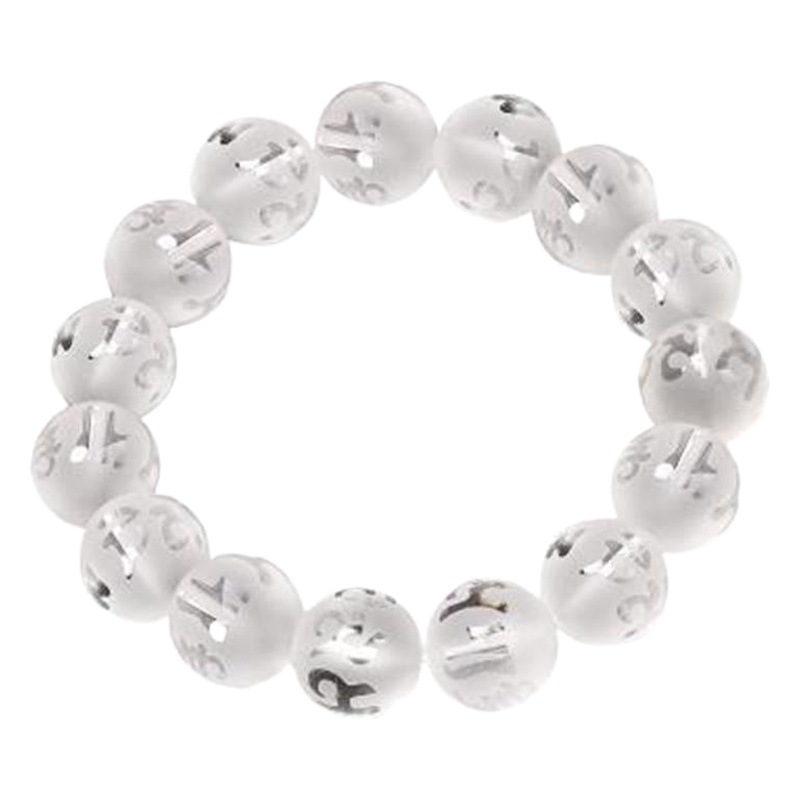 Cristal blanco natural esmerilado seis palabras mantra Buda cuentas pulsera dorado letras Daming mantra pulsera fábrica al por mayor