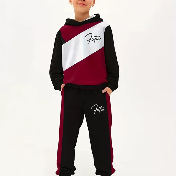 Astronaut Boys 2025 New Trendy and Cool Children's Clothing Fashionable Casual Patchwork Hooded Sweatshirt Two-Piece Set