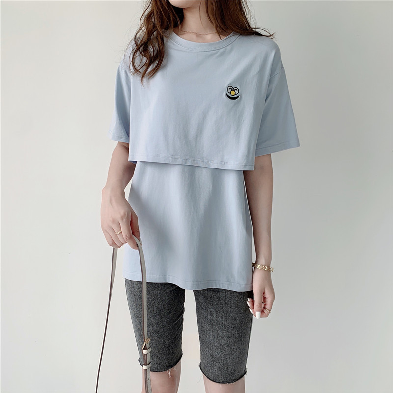 孕妇可哺乳睡裙夏季短袖宽松薄款连衣裙月子裙喂奶衣服夏装2101