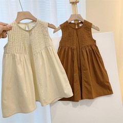 Summer 2023 New Girl's Dress for Baby Girls, Trendy Children's Sleeveless Dress, Fashionable Street Style Simple Backless Dress