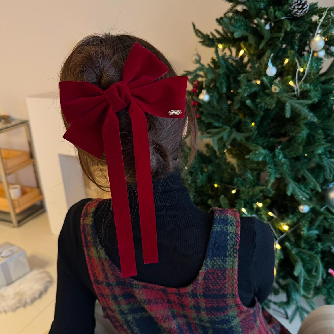 Röd sametrosett hårklämma för damer elegant hårspänne_voghion.com