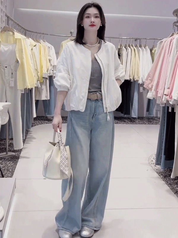 圆领休闲纯色短款棒球服外套女春季新款小个子简约感夹克上衣|undefined