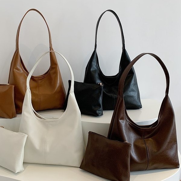 Large-Capacity Bag for Women 2024 New Korean Fashion Soft Leather Shoulder Armpit Bag for Work and Commuting Mother-In-Law Tote Bag