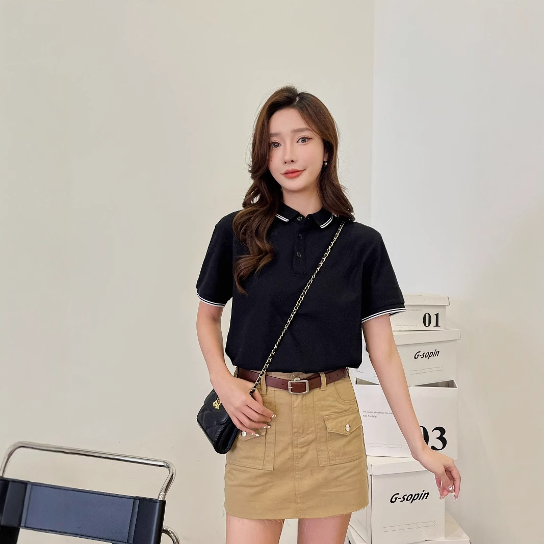 Summer Ice Silk DuPont Sorona Cool Sensación Segunda Clase Cuello Color Solapa Camiseta POLO Manga corta cabello de una pieza