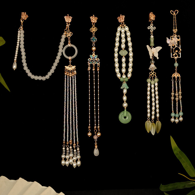 Spring Style Fresh Cheongsam with Pressed Collar, Tea Dress, Hanfu Collar, Vintage Temperament Accessories, Long Tassel Pendant Brooch