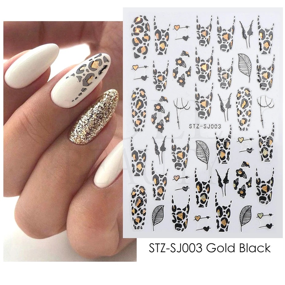 Cross-border New Nail Art Sticker Bronzing Leopard Black Gold Rose Gold Plant Abstract Line Adhesive Nail Decal