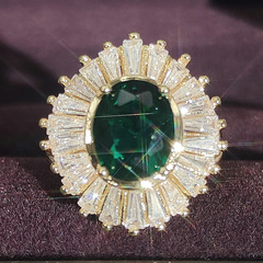 鍍18k真金祖母綠鋯石戒指女士飾品批發速賣通ebay亞馬遜貨源r5064