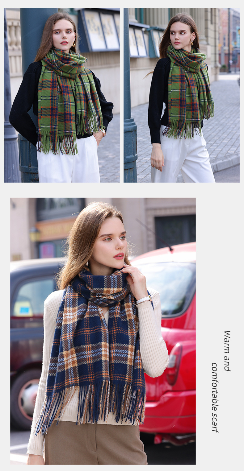 Christmas New Scarf Women's Winter Cashmere Checkered Fashion Versatile Warm Student Ins Tassel Shawl_voghion.com