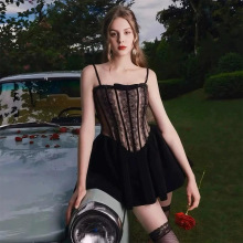 越南小众设计感轻奢女装打底拼接蕾丝礼服裙连衣裙子小个子2198