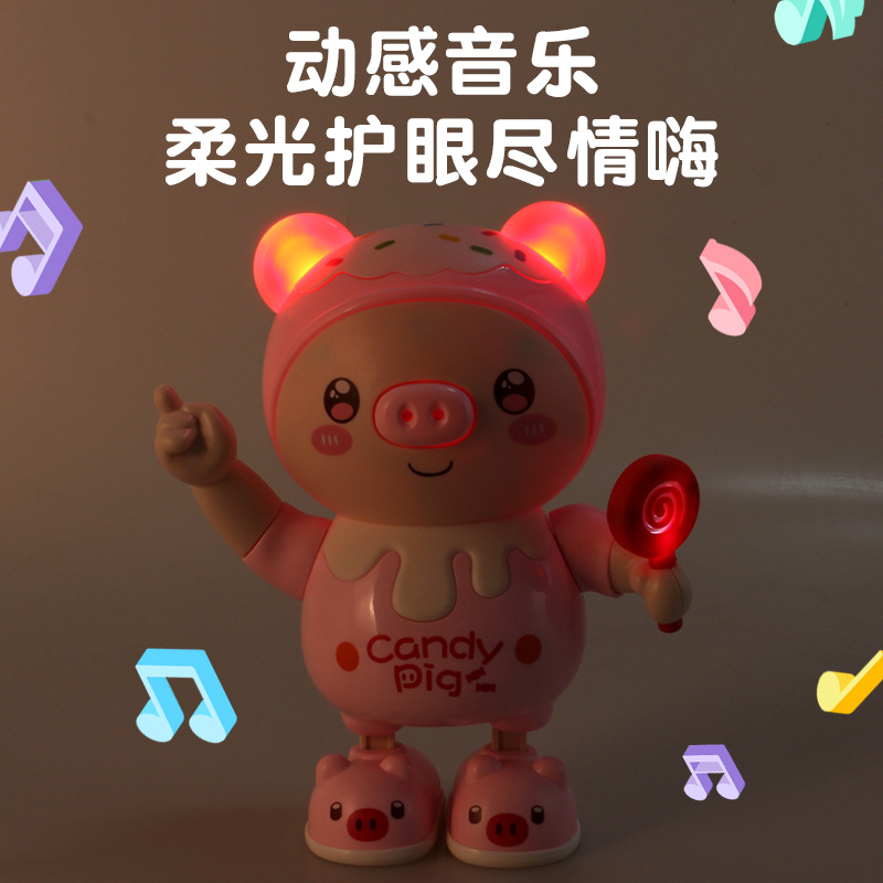 Entrega de una pieza baile eléctrico pequeño cerdo lindo muñeca de juguete música ligera swing cerdo puesto de mercado nocturno al por mayor