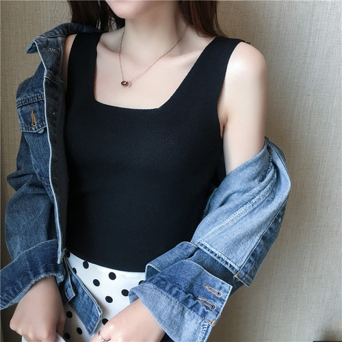 Small suspender women's autumn and winter suit worn inside summer sleeveless short knitted black vest worn outside bottoming shirt top