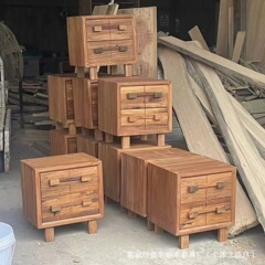 老榆木床头柜纯实木床头收纳柜复古家用柜子侘寂风民宿家具矮角柜
